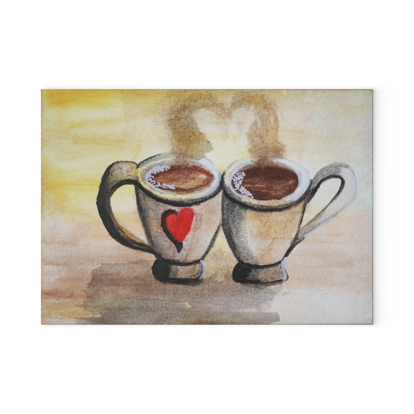 Glass Cutting Board Two Cups, One Heart